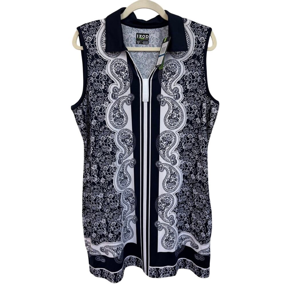 Izod Golf Navy and White Paisley Sleeveless Dress, XL, NWT